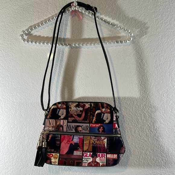 MICHELLE OBAMA Glossy Magazine Cover Lightweight Medium Dome Crossbody Bag Purse - Picture 2 of 10